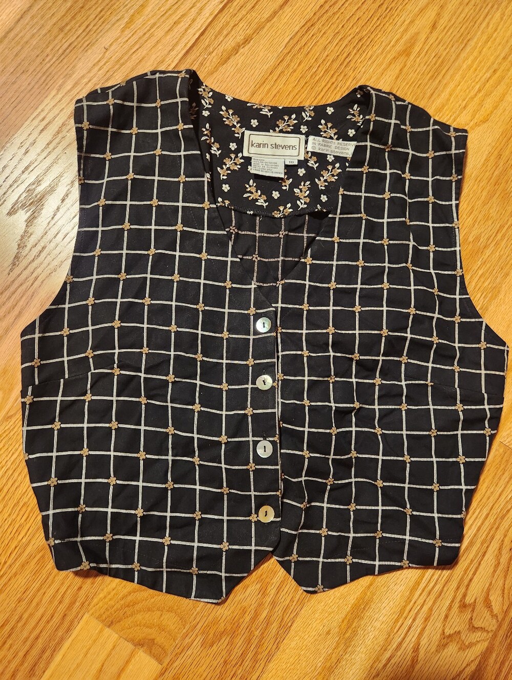 Vintage Karin Stevens Black Grid Buttoned Vest With Unique Details Size 18